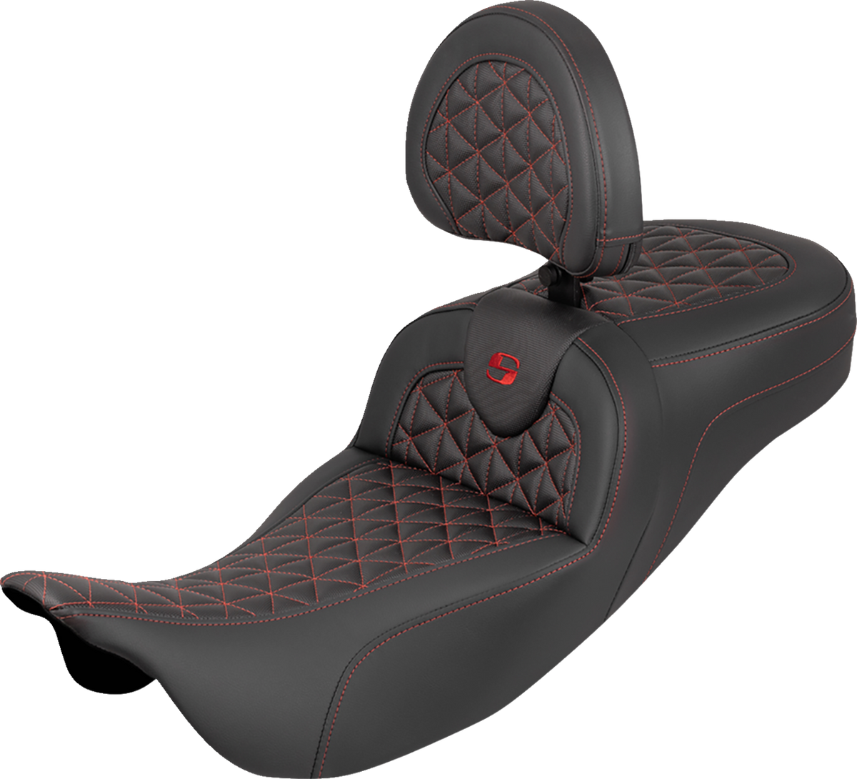 Saddlemen RoadSofa™ Tri Gripper Seat - Extended Reach - Red Stitch - W/ Backrest - FLH/FLT '08-'25