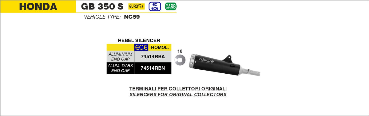 Arrow 74514RBN Rebel Slip On With Aluminium Dark End Cap