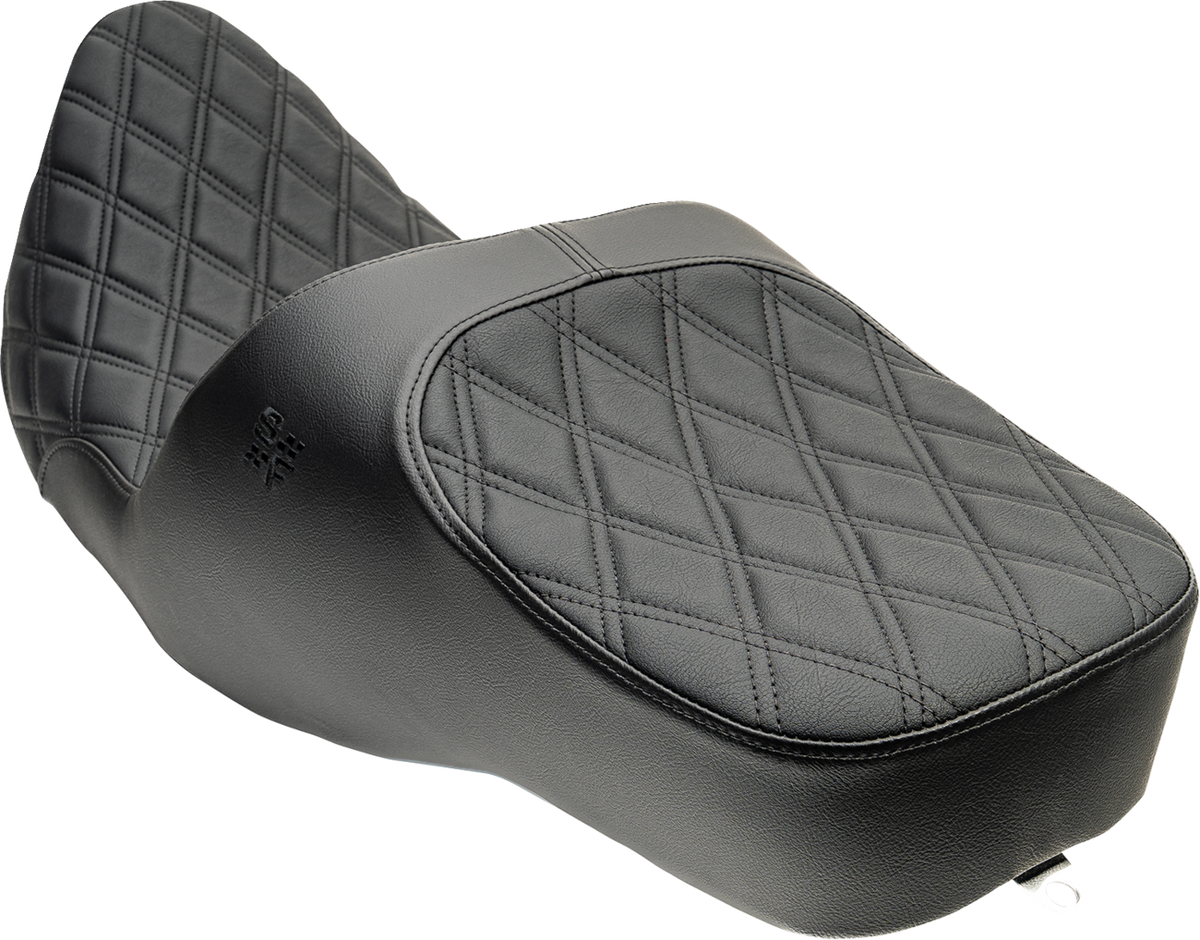 Slyfox Chariot Seat - Black Double Diamond Stitch - Black Logo - FLH/FLT '09-'23.5