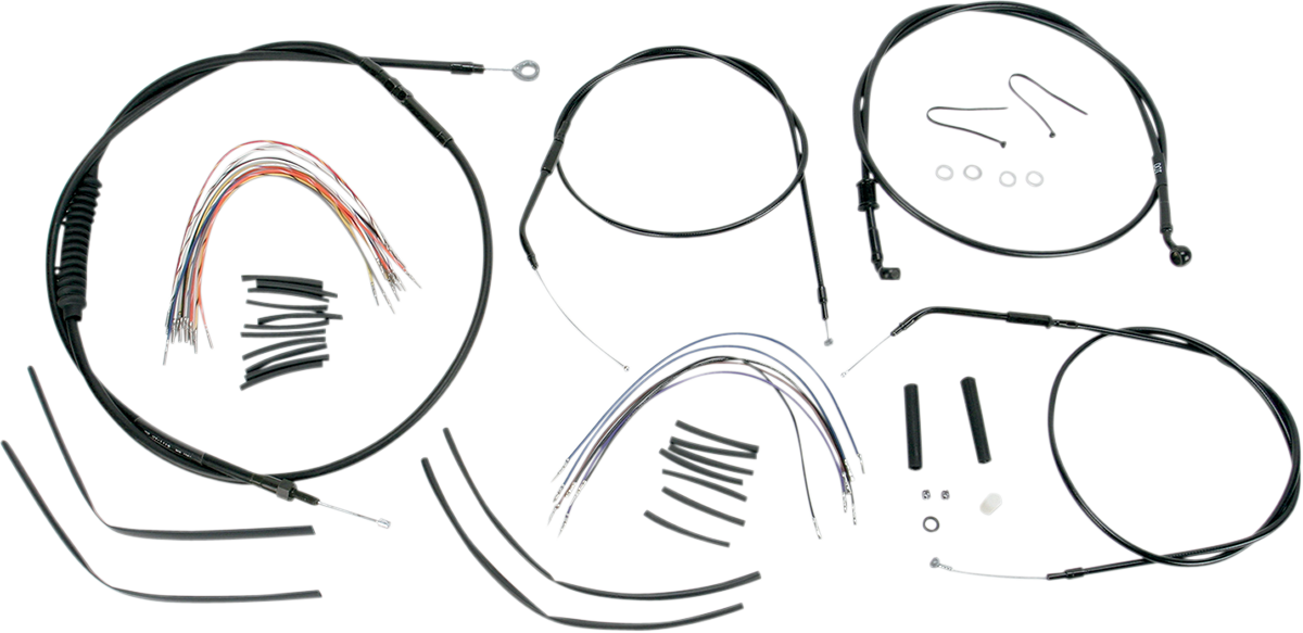 Burly Brand Complete Black Vinyl Handlebar Cable/Line Kit For Ape Hangers - 16" - '04-'06 Sportster