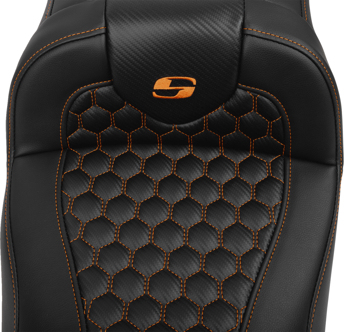 Saddlemen Roadsofa™ Extended Reach Seat - With Backrest - Honeycomb - Orange Stitch - FLTR/FLHX '23-'24