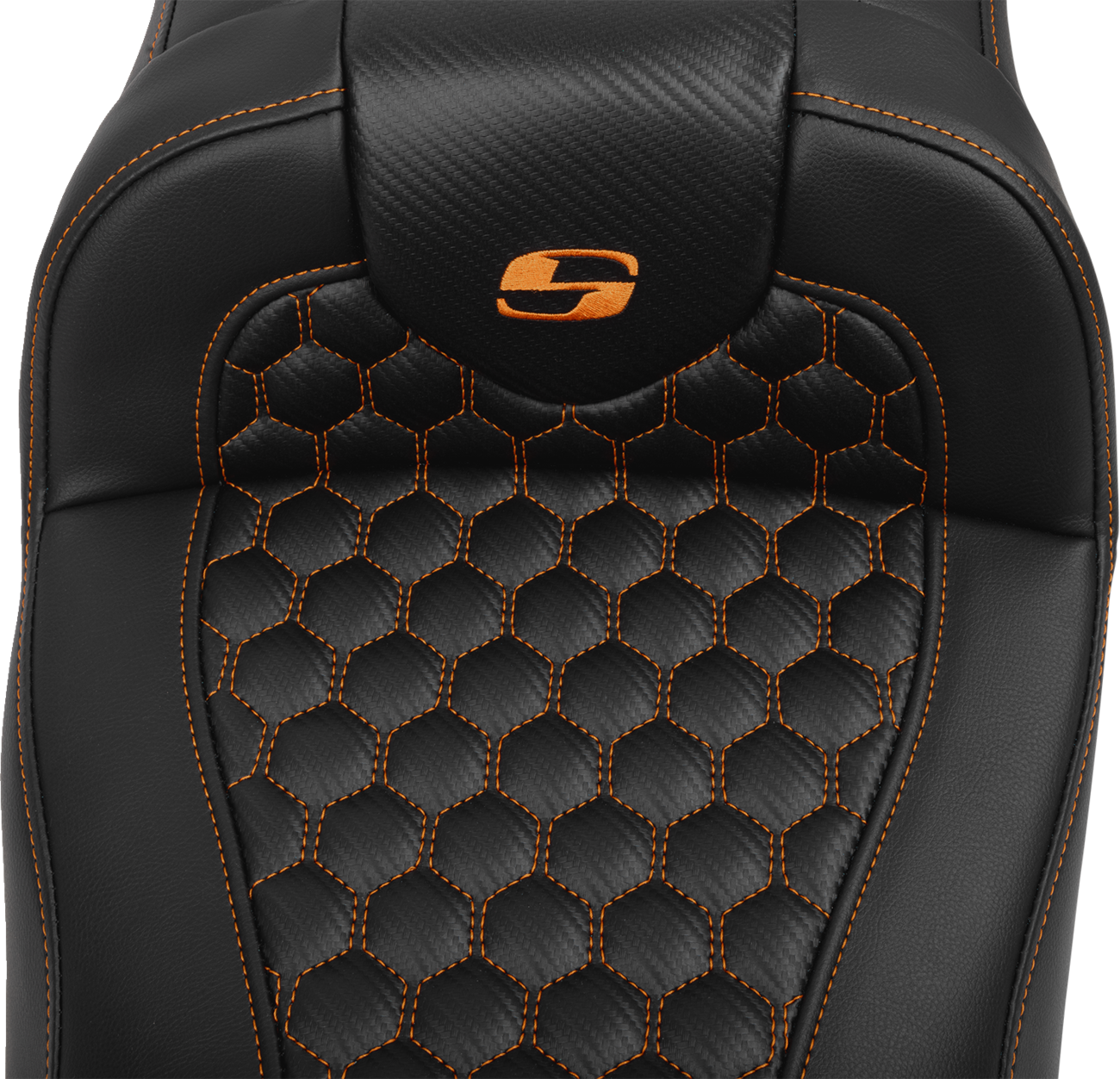 Saddlemen Roadsofa™ Extended Reach Seat - With Backrest - Honeycomb - Orange Stitch - FLTR/FLHX '23-'24