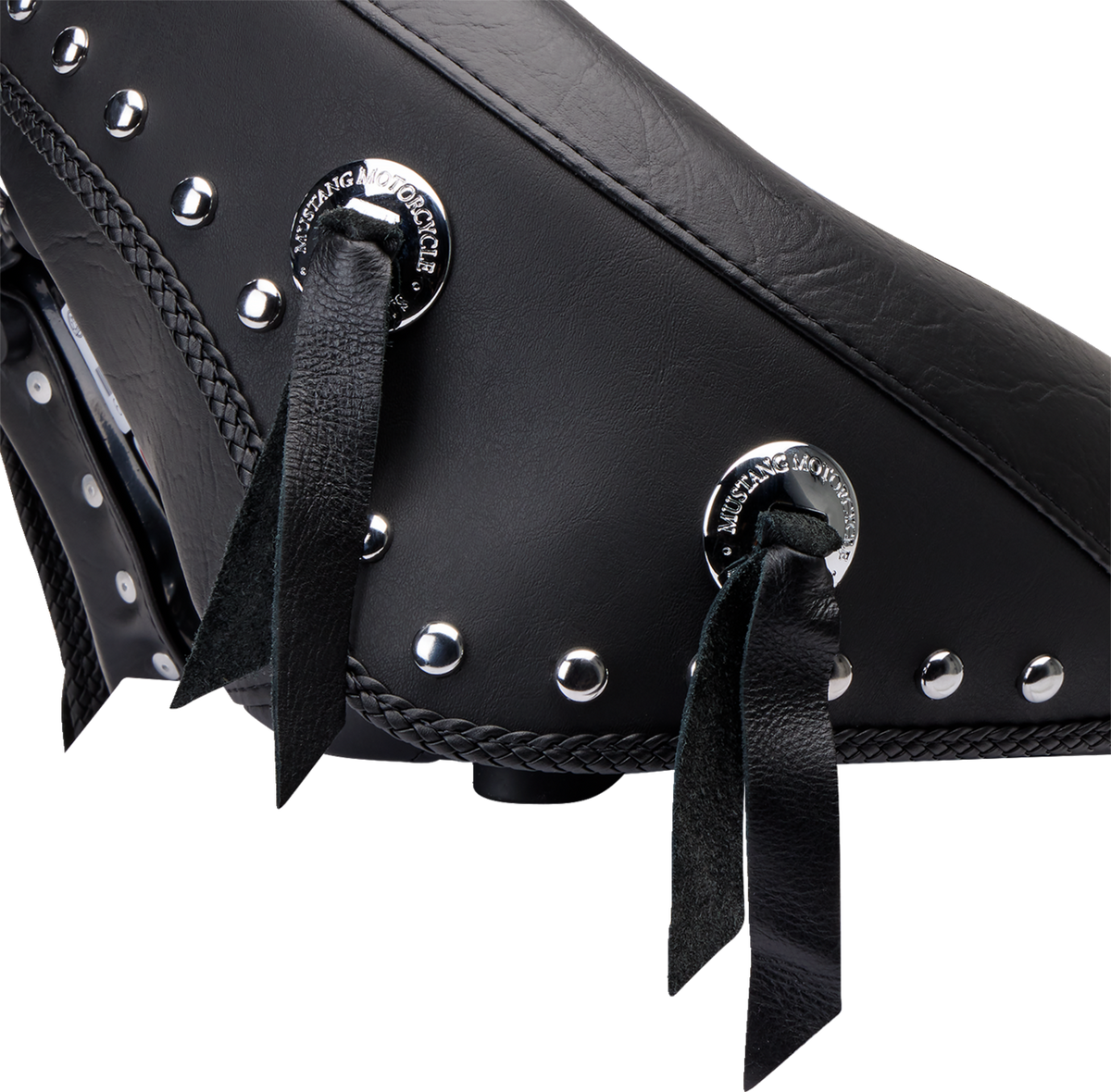 Mustang Wide Solo Seat - With Backrest - Black - Studded W/ Concho - FLST '00-'15