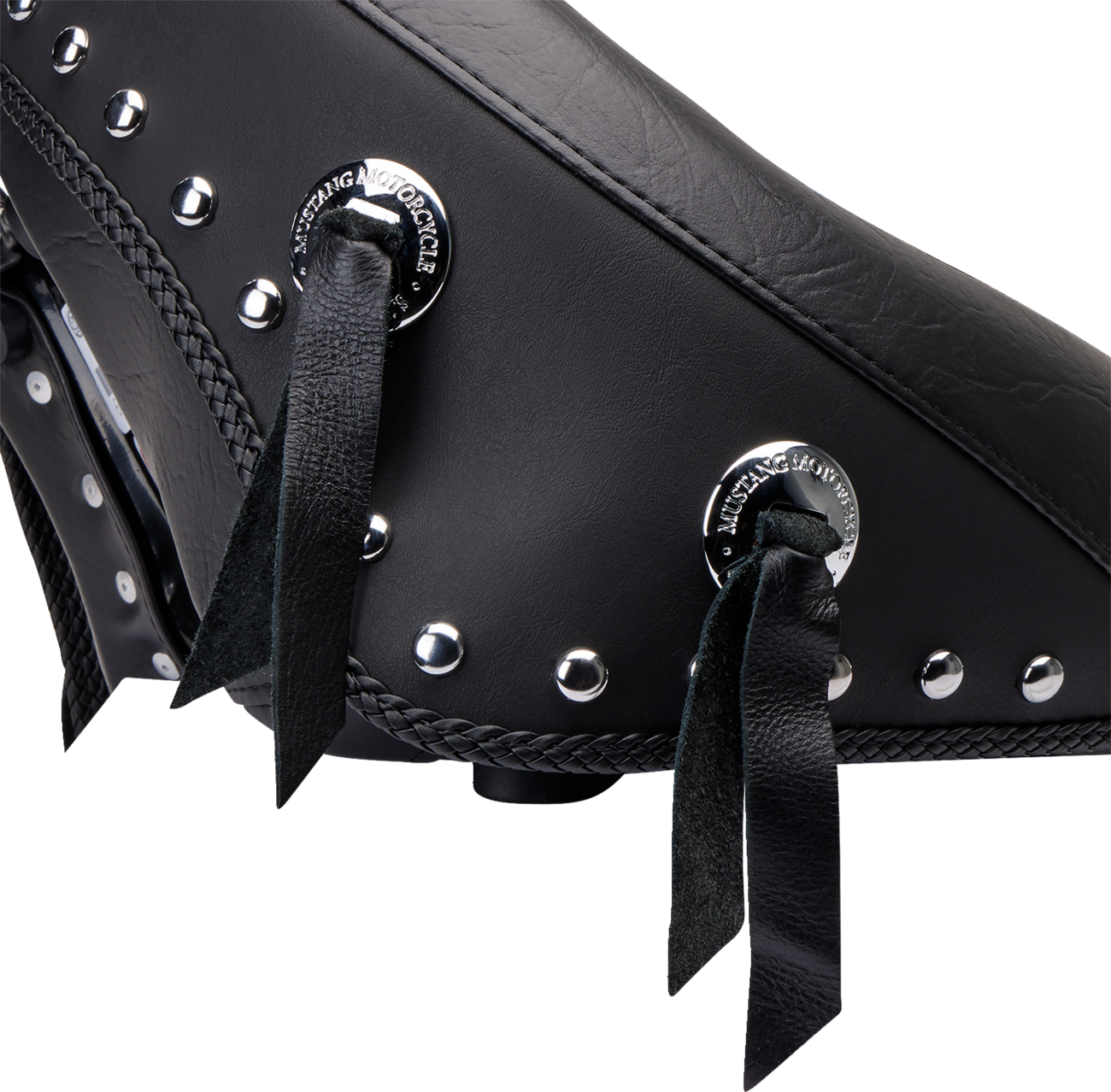 Mustang Wide Solo Seat - With Backrest - Black - Studded W/ Concho - FLST '00-'15