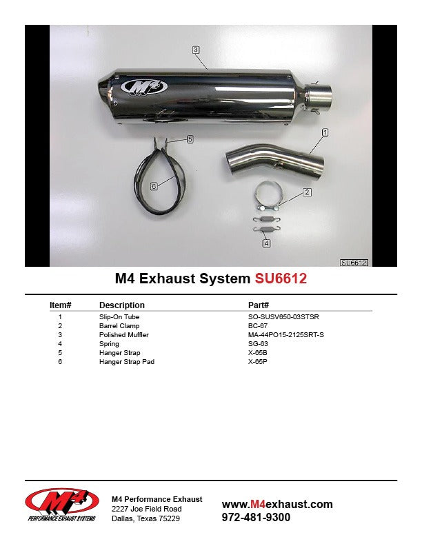 M4 Exhaust SU6612 Component Key