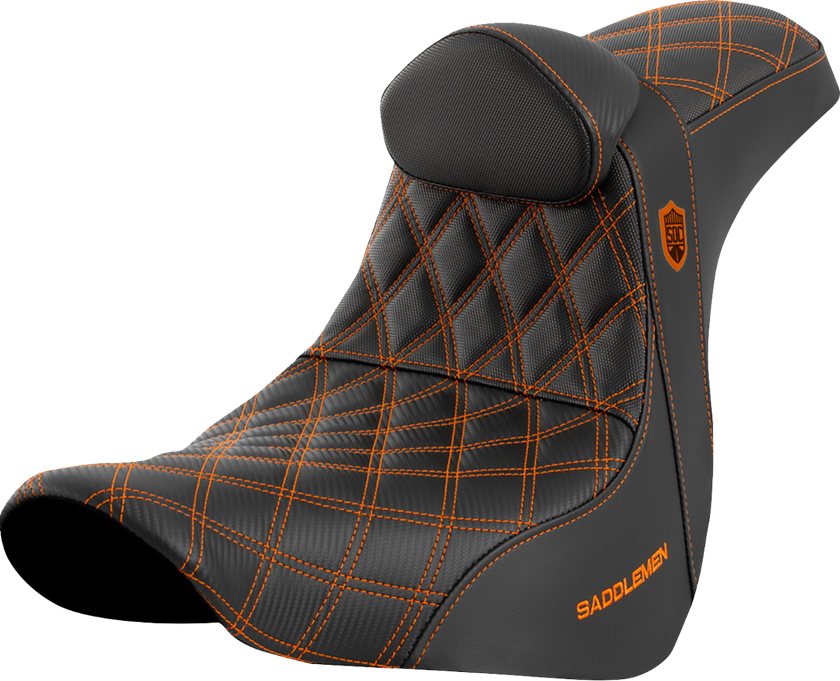Saddlemen Pro Series SDC Performance Seat - W/ Backrest - Orange Stitch - FL/FX '18-'23