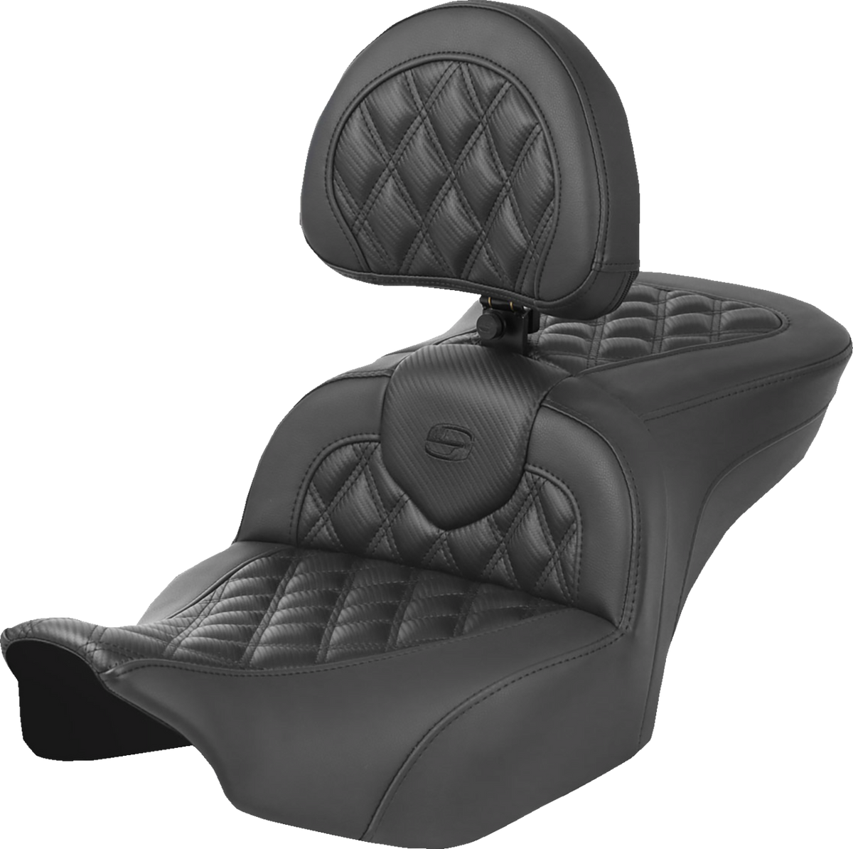 Saddlemen Heated Roadsofa™ Seat - Carbon Fiber - Lattice Stitch - W/ Backrest - FLT/FLH '23-'24