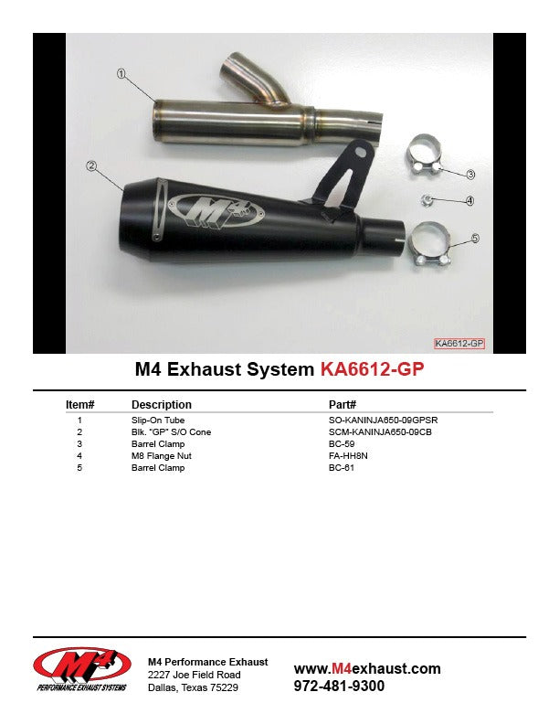 M4 Exhaust KA6612-GP Component Key