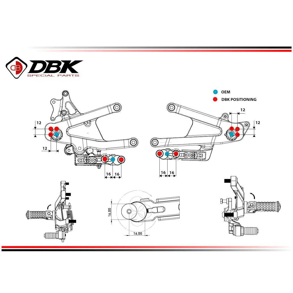 Ducabike DBK Adjustable Rearsets For Ducati Panigale V4 V4S Tricolore