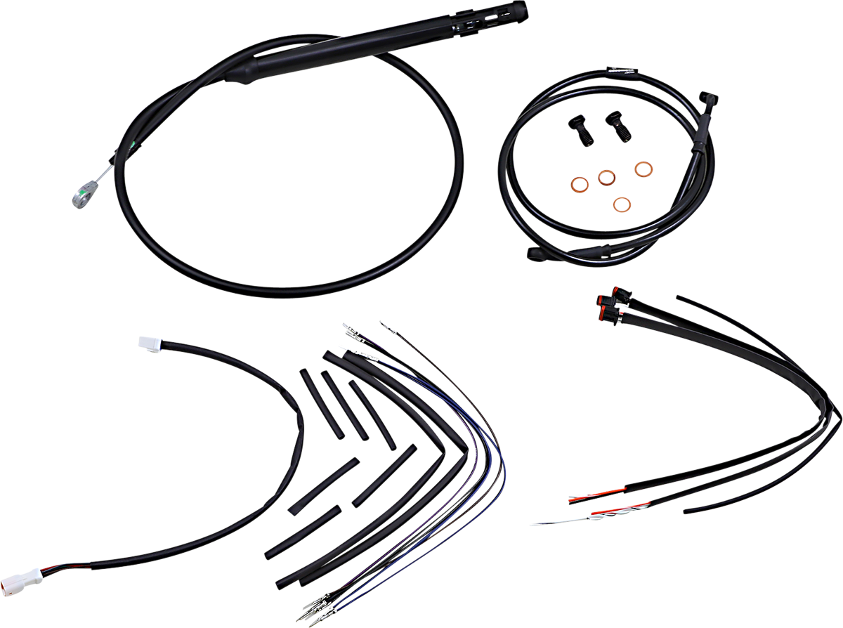 Burly Brand Complete Black Vinyl Handlebar Cable/Line Kit For Ape Hangers - 12" - '18-'24 FX