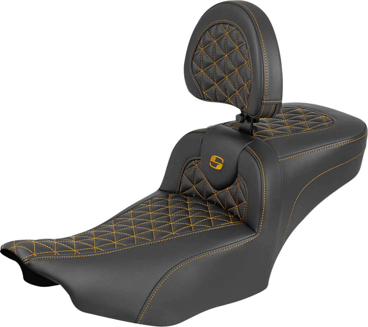 Saddlemen Roadsofa™ Extended Reach Seat - With Backrest - Gold Stitch - FLH/FLT '23-'25