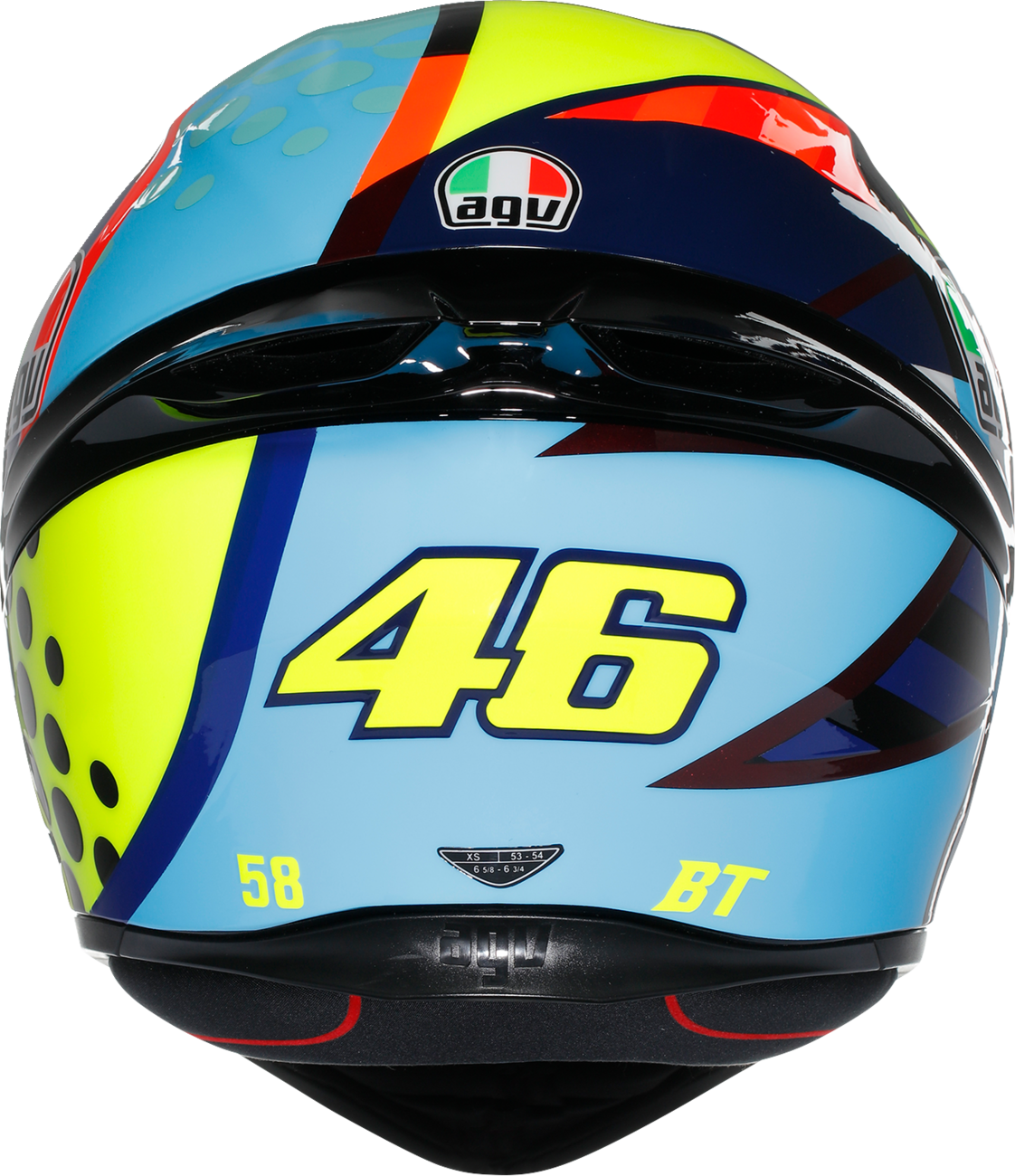 agv k1 rossi K1-S Soleluna 2021 Replica Motorcycle Helmet - XS (53-54cm) - Blue/orange/yellow Patented Extra Quick Release System visor mechanism with multiple steps AGV - Helmet K1 S