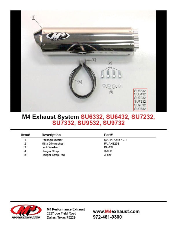 M4 Exhaust GSXR polished bolt-on Component Key