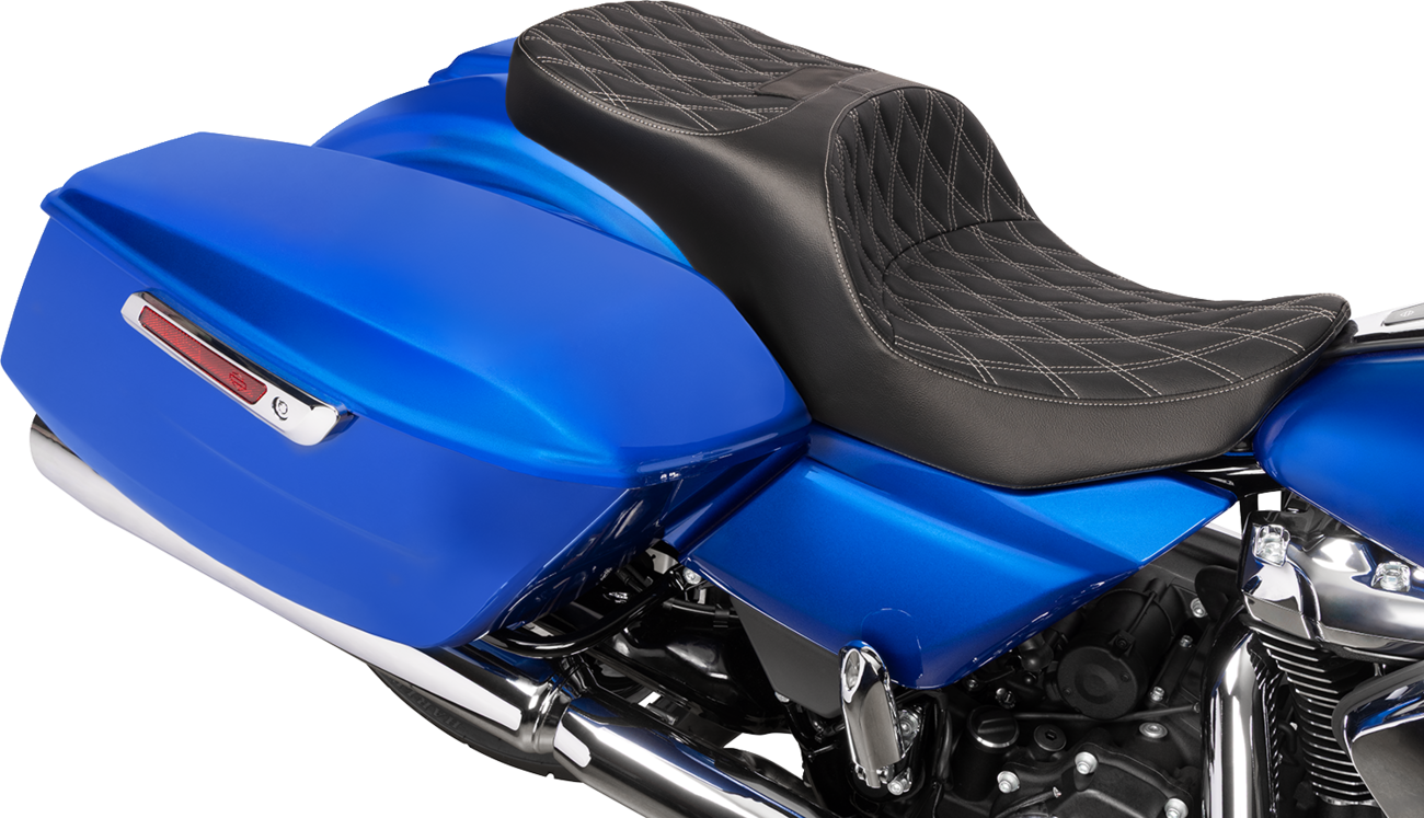 Drag Specialties Seats Freedom Seat - Black - Vinyl - Silver Double Diamond Stitch - FLT/FLH '23-'25