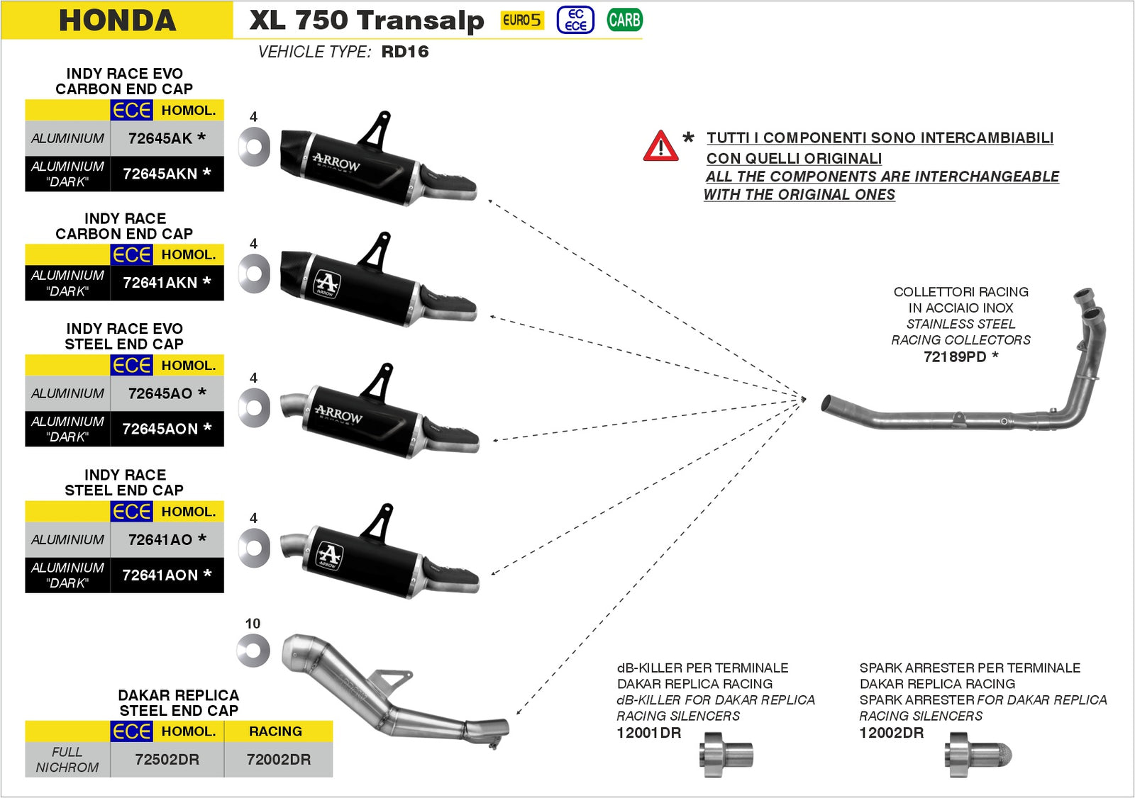 Arrow 72189PD Racing Headers Interchangeable With Original Ones