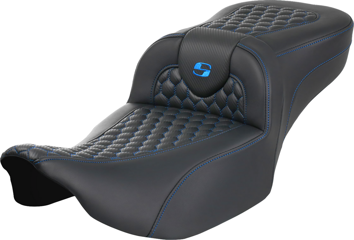 Saddlemen Roadsofa™ Extended Reach Seat - Without Backrest - Honeycomb - Blue Stitch - FLTR/FLHX '23-'24