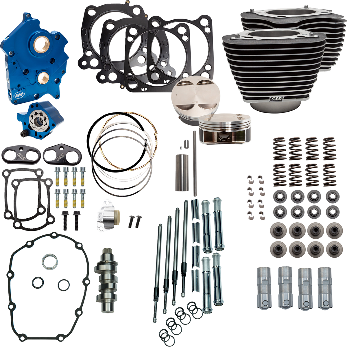 S&amp;S Cycle Power Pack - Water Cooled - 550C - Wrinkle Black W/Highlight - Chrome Pushrod Tubes - M8