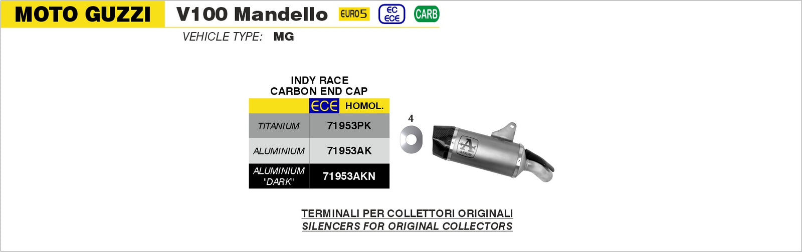 Arrow 71953AKN Indy-Race Aluminium Dark Slip On With Carbon End Cap