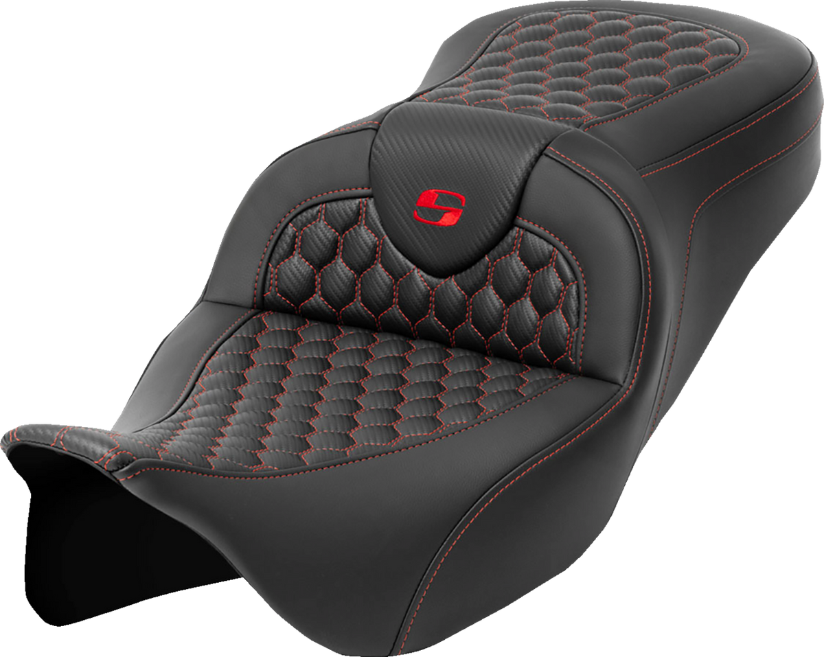 Saddlemen RoadSofa™ Seat - Honeycomb - Red Stitch - Without Backrest - FLH/FLT '08-'23