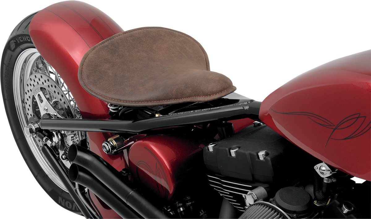 Drag Specialties Seats Spring Solo Seat - Large - Low-Profile - Brown W/ Perimeter Stitch