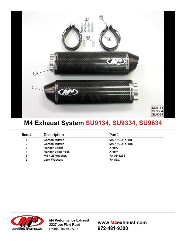 M4 Exhaust SU9134-9334-9634 Component Key