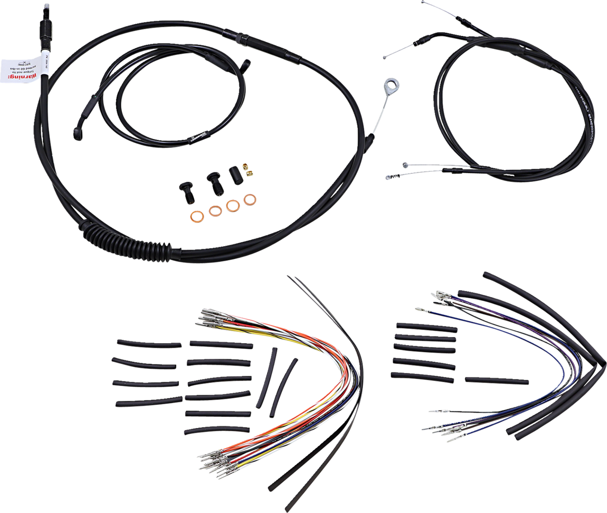 Burly Brand Complete Black Vinyl Handlebar Cable/Line Kit For Ape Hangers - 12" - '96-'05 FXD