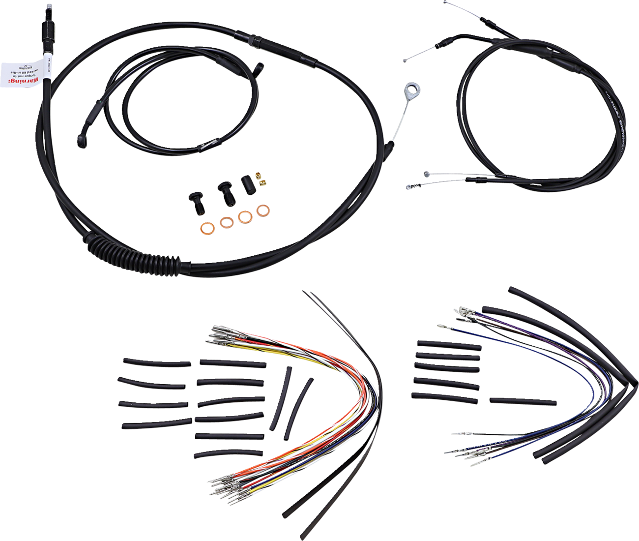 Burly Brand Complete Black Vinyl Handlebar Cable/Line Kit For Ape Hangers - 12" - '96-'05 FXD