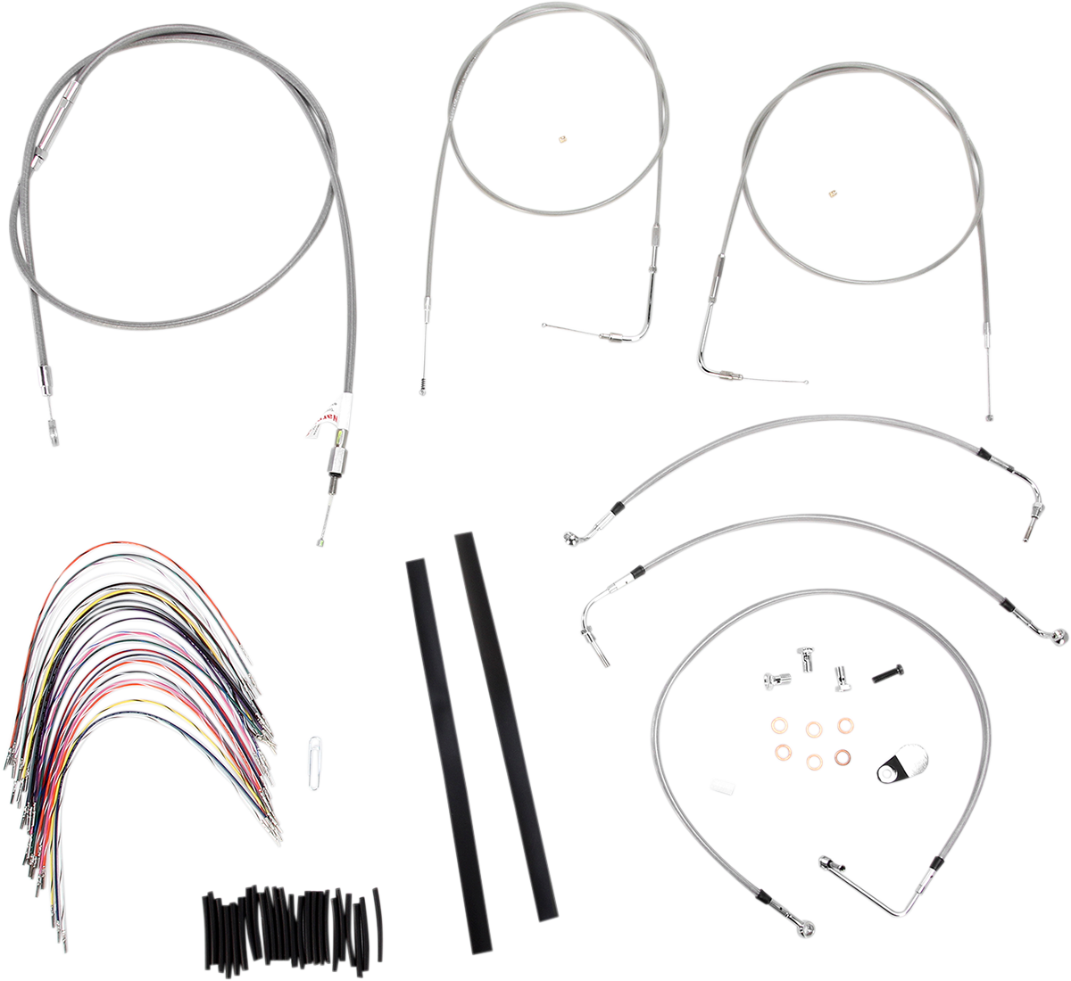 Burly Brand Complete Stainless Braided Handlebar Cable/Brake Line Kit - 14" Ape Hangers - '00-'06 Touring