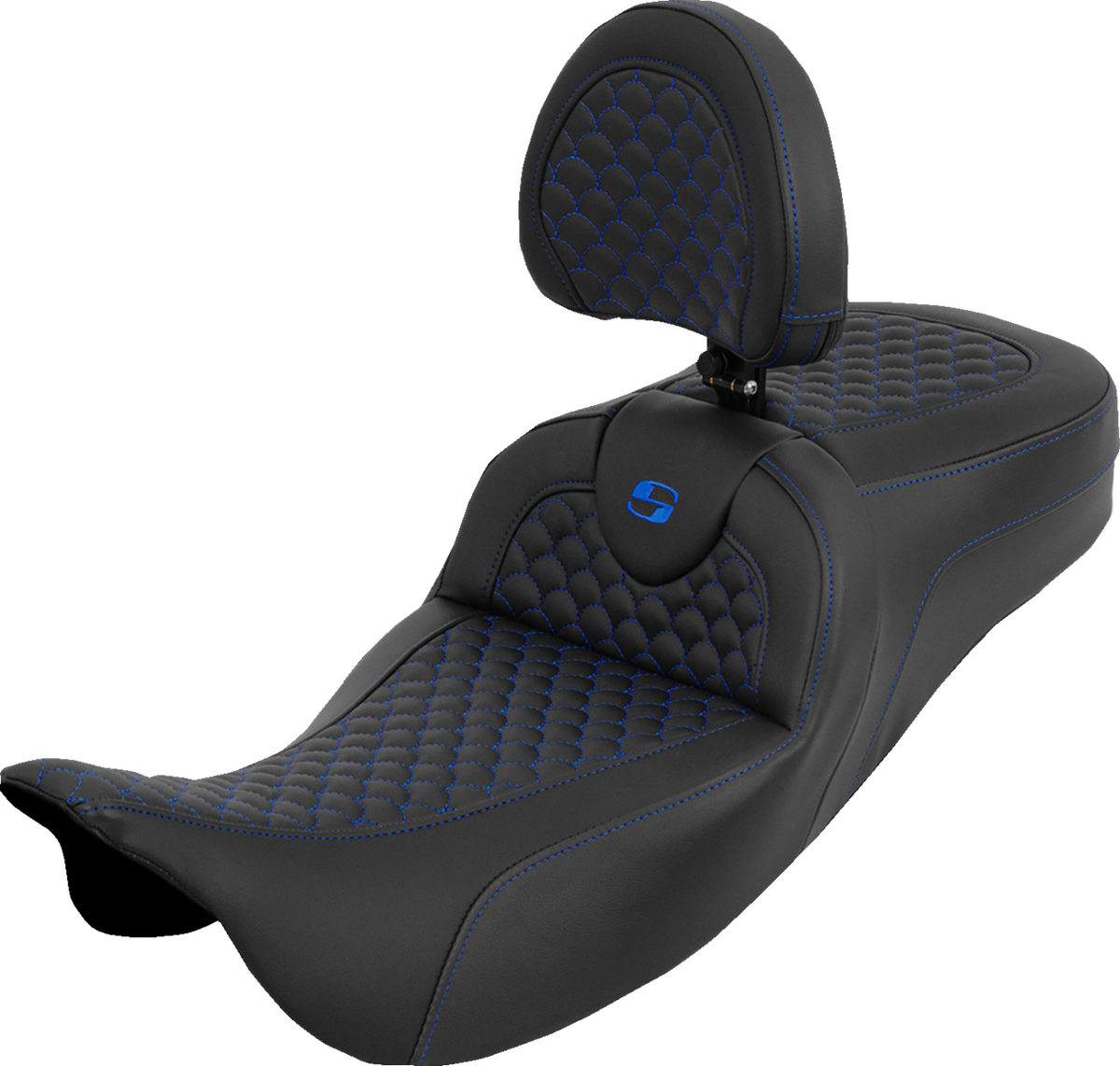 Saddlemen Extended Reach Roadsofa™ Seat - Dragon Scale - Blue Stitch - With Backrest - Touring '08-'25