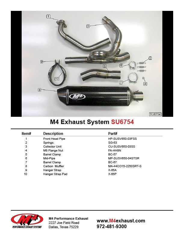 M4 Exhaust SU6754 Component Key