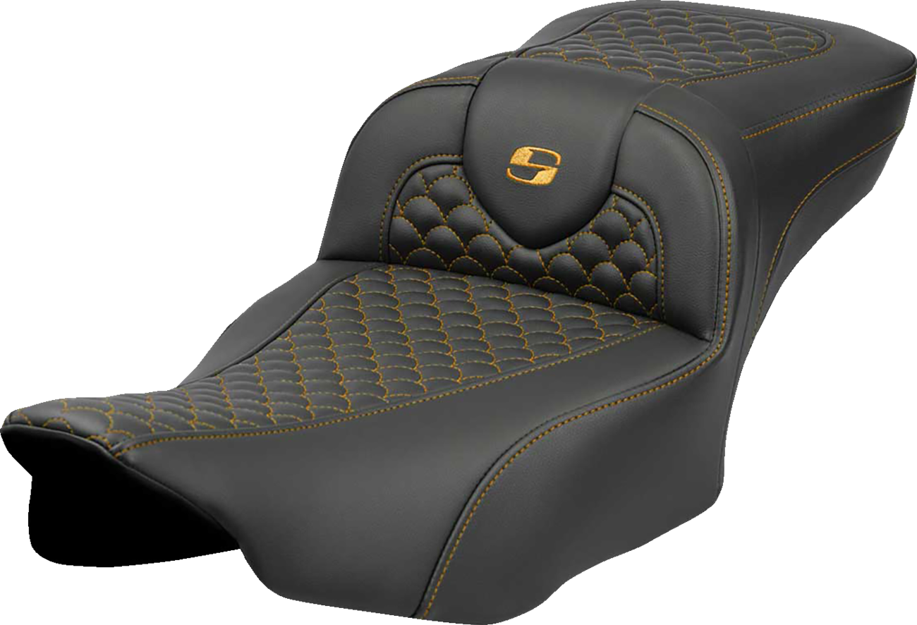 Saddlemen Roadsofa™ Extended Reach Seat - Dragon Scale Stitch - Gold Stitch - W/O Backrest - FLTR/FLHX '23-'24