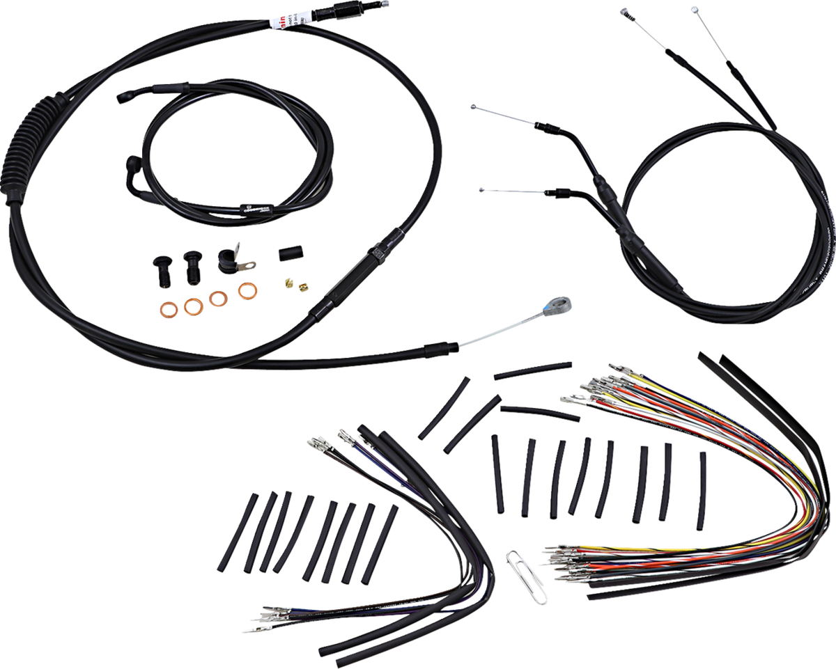 Burly Brand Complete Black Vinyl Handlebar Cable/Line Kit For Ape Hangers - 14" - '07-'11 FXDWG
