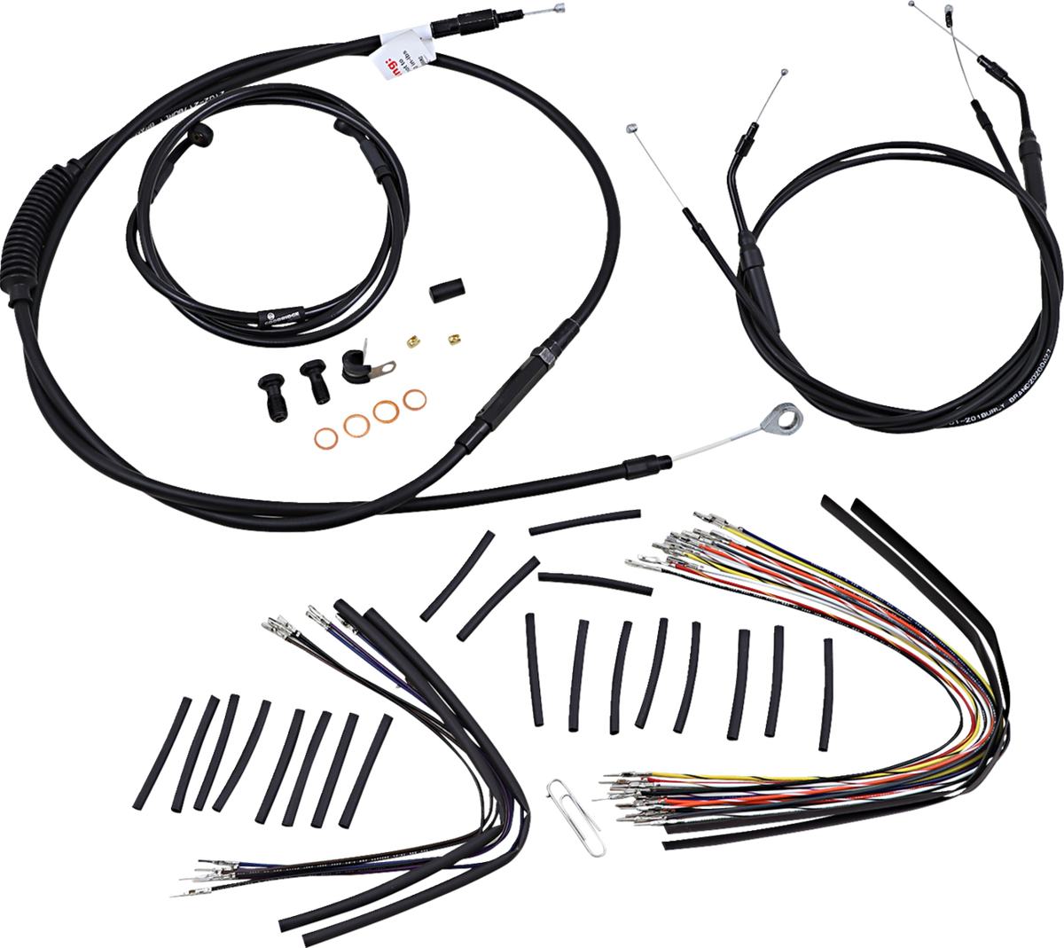 Burly Brand Complete Black Vinyl Handlebar Cable/Line Kit For Ape Hangers - 16" - '07-'11 FXDWG