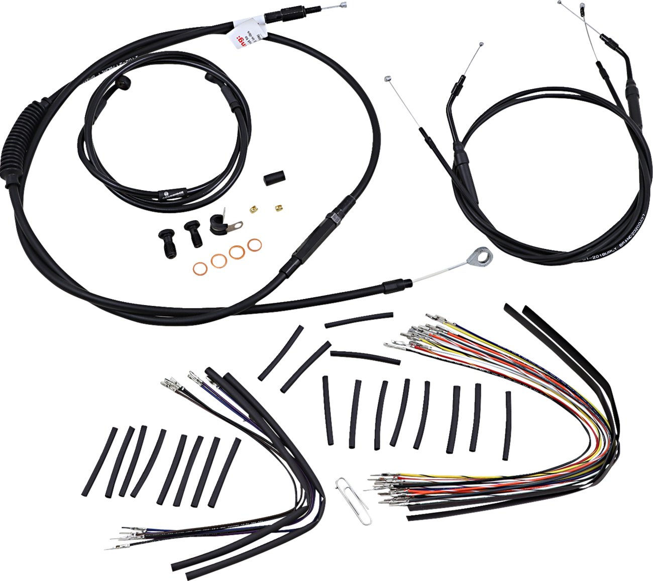 Burly Brand Complete Black Vinyl Handlebar Cable/Line Kit For Ape Hangers - 16" - '07-'11 FXDWG