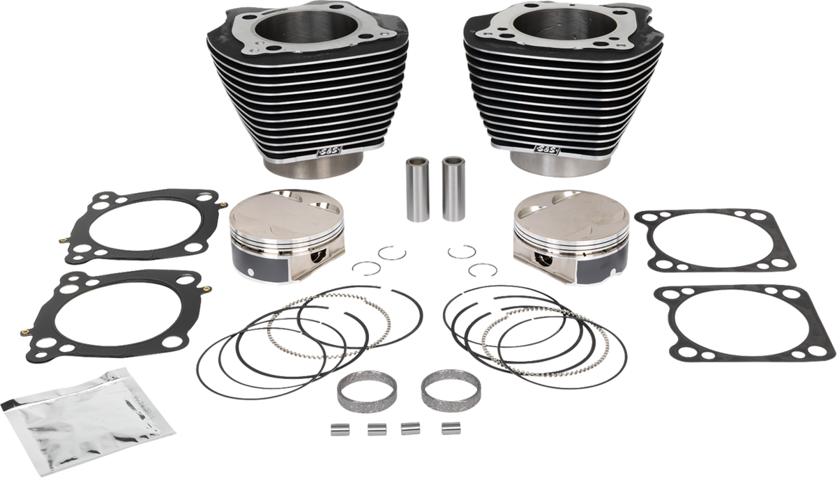 S&amp;S Cycle 129" Cylinder Kit - 4.375" Stroke - Wrinkle Black W/Highlighted Fins - (107") M8