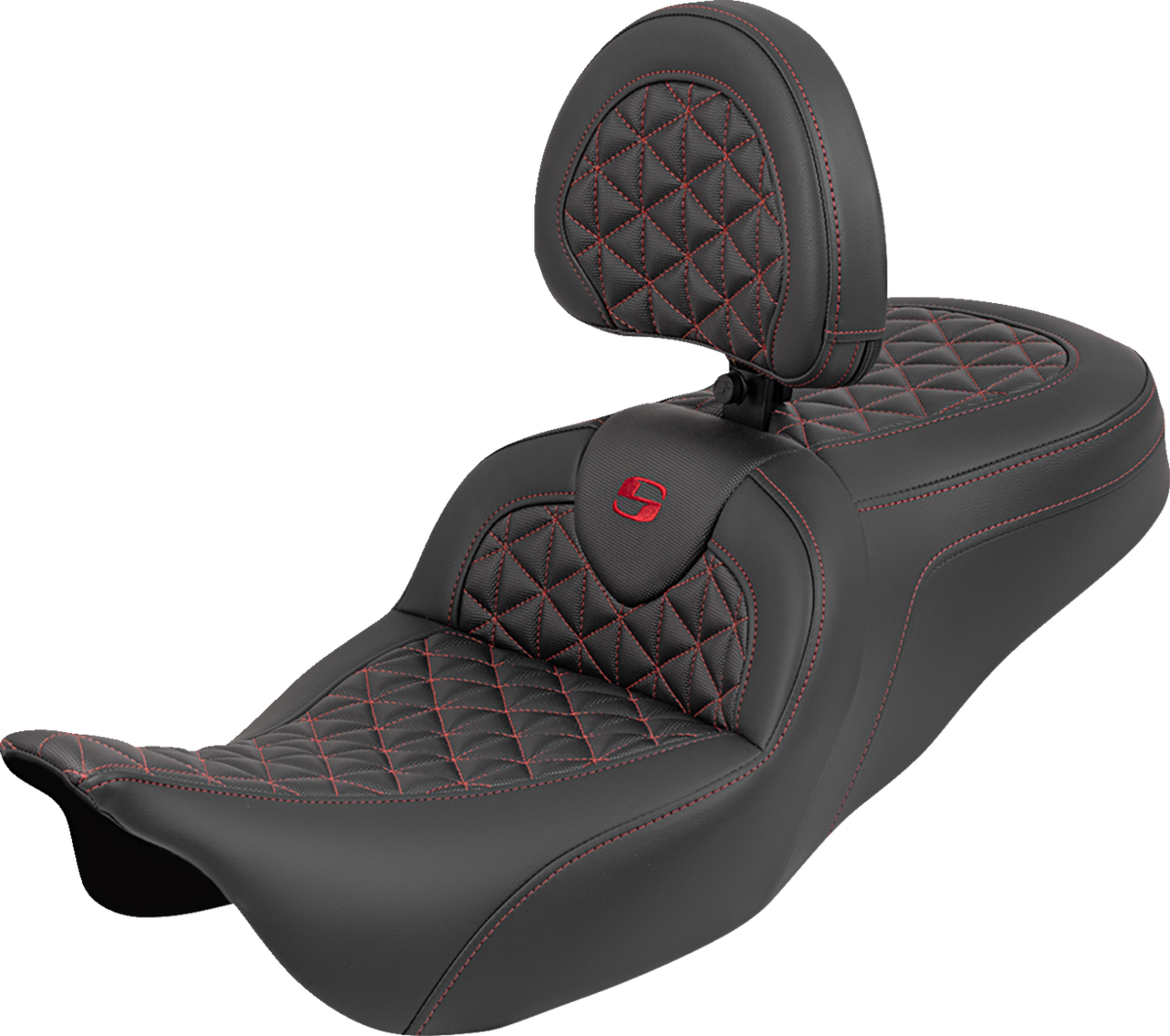 Saddlemen RoadSofa™ Tri Gripper Seat - Standard Reach - Red Stitch - W/ Backrest - FLH/FLT '08-'25