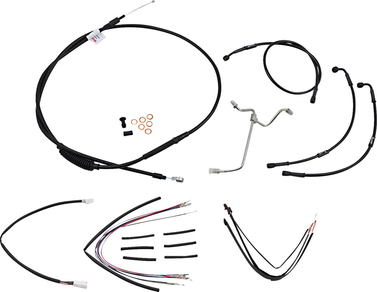 Burly Brand Complete Black Vinyl Handlebar Cable/Line Kit For Ape Hangers - 16" - '14-'16 FLHR