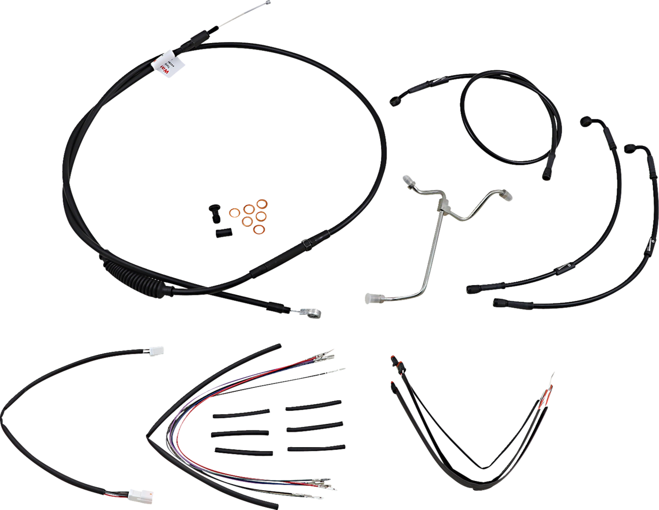 Burly Brand Complete Black Vinyl Handlebar Cable/Line Kit For Ape Hangers - 16" - '14-'16 FLHR