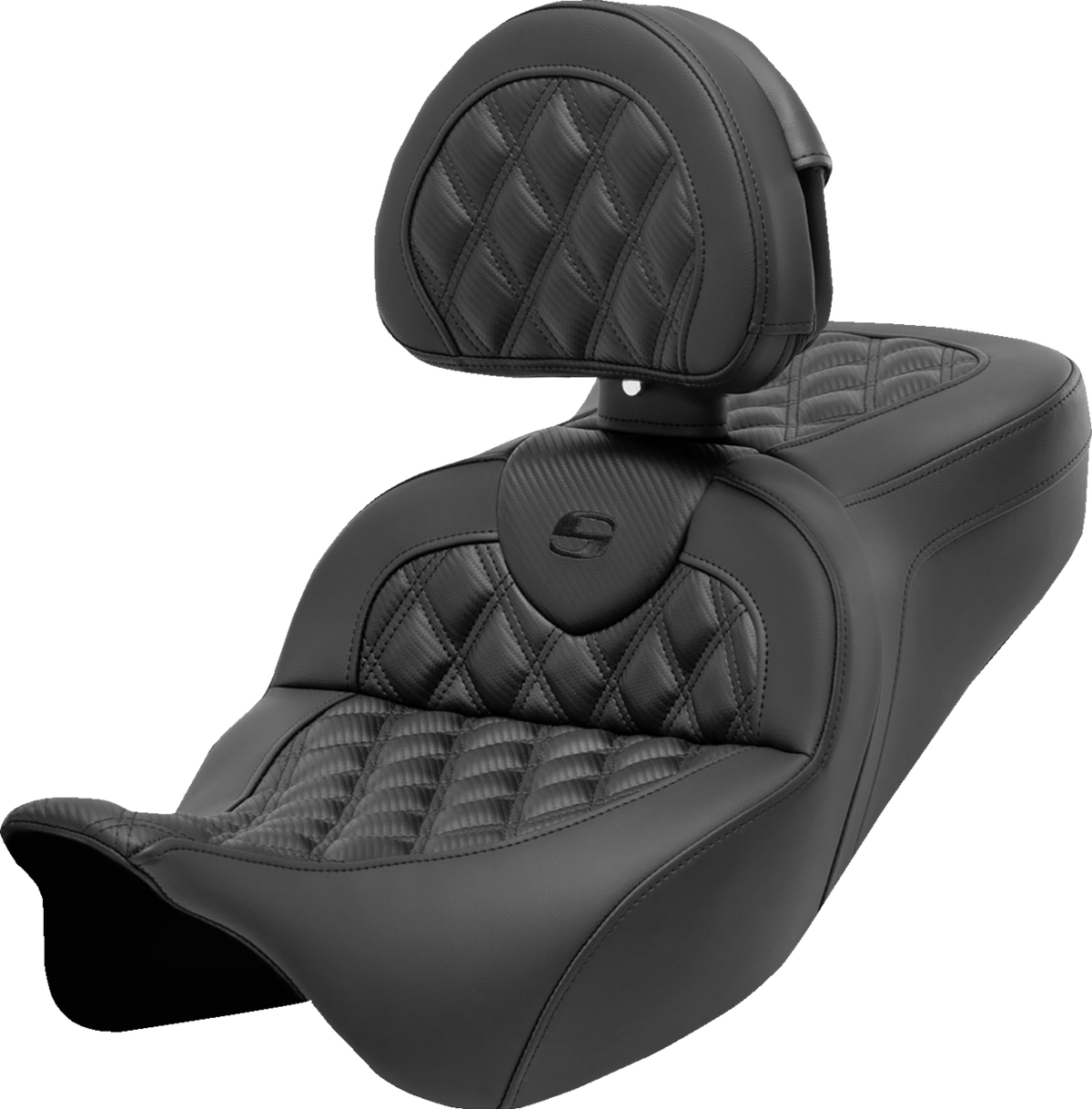 Saddlemen Roadsofa™ Seat - With Backrest - Lattice Stitch - Carbon Fiber - FL '08-'23
