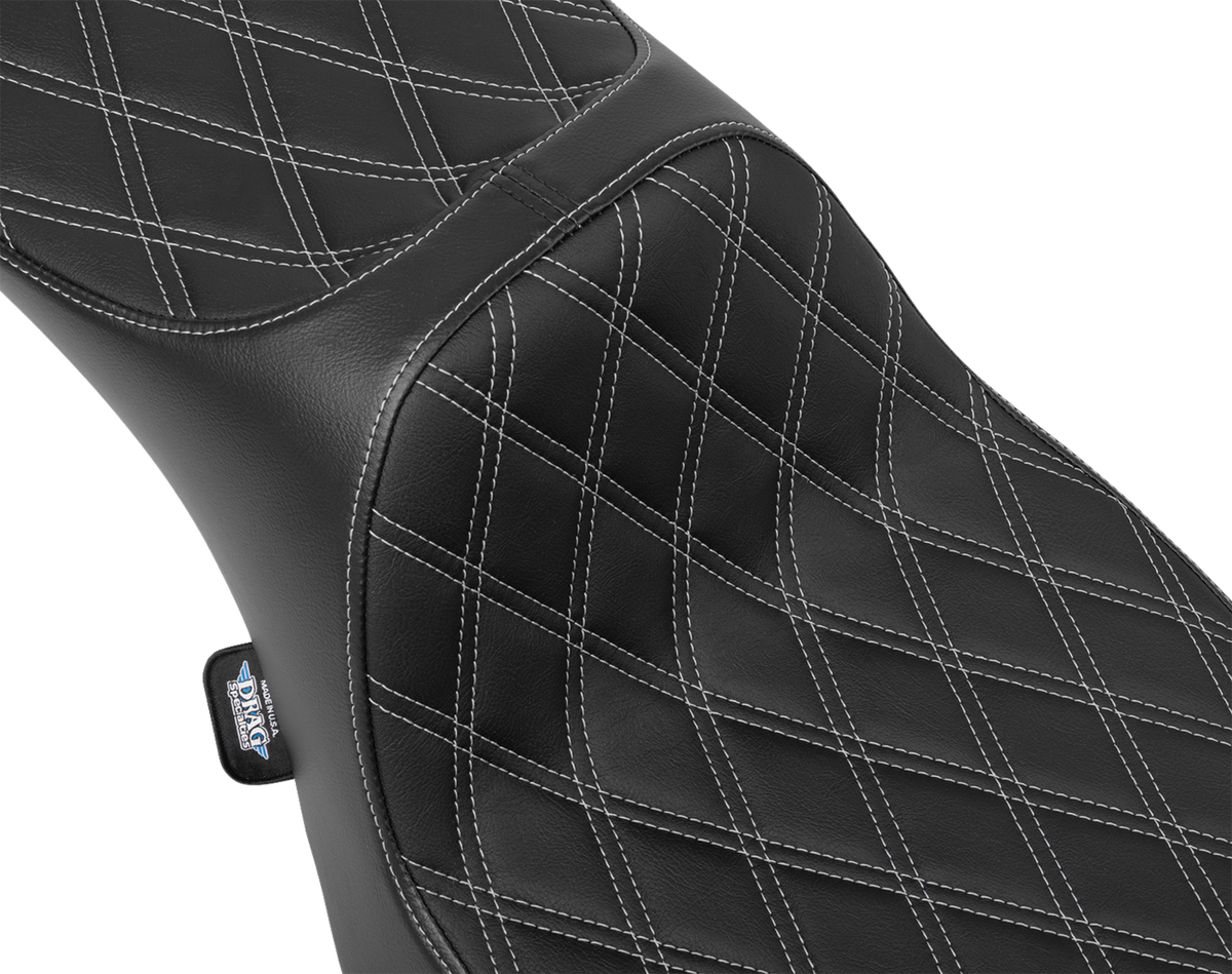 Drag Specialties Seats Extended Reach Predator III Seat - Double Diamond - Silver Stitching - Vinyl - FLH/FLT '23-'24