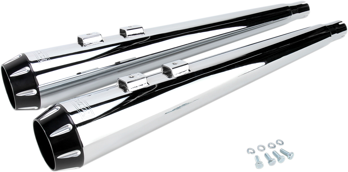 Bassani Xhaust Megaphone Slip-On Mufflers - Chrome/Polished - Tapered - Standard Baffle