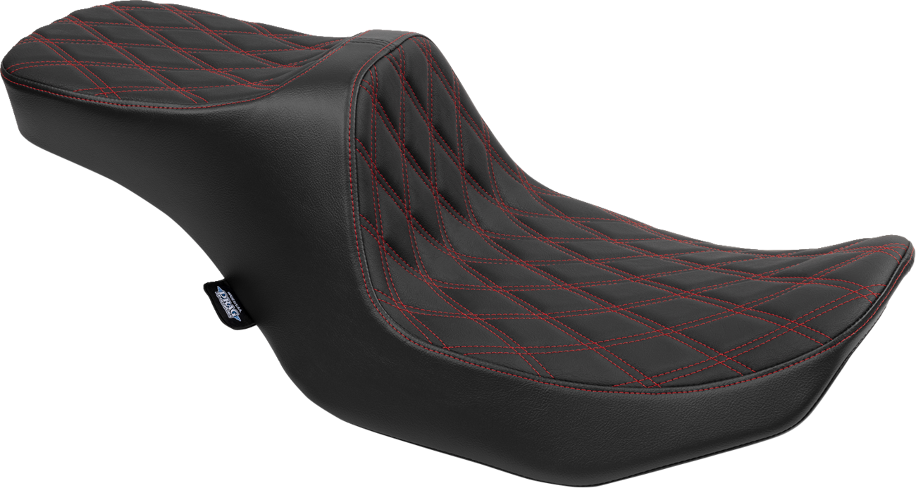 Drag Specialties Seats Predator III 2-Up Seat - Vinyl - Double Diamond - Red Stitching - FLT/FLH '23-'24