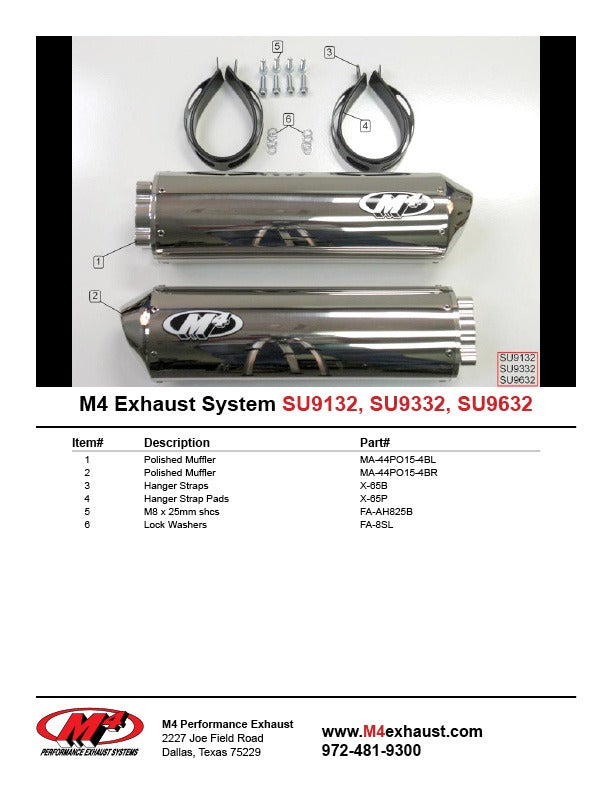 M4 Exhaust SU9132-9332-9632 Component Key