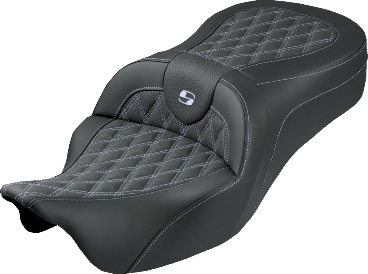 Saddlemen Roadsofa™ King Seat - No Backrest - Lattice Stitch - Silver Stitch - FLH/FLT '08-'25