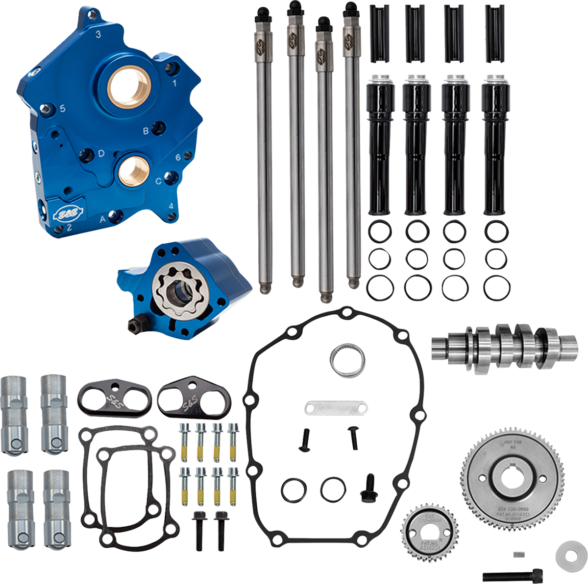 S&amp;S Cycle Cam Chest Kit - 496 Gear Drive Cam - Oil Cooled - Black Pushtubes - M8