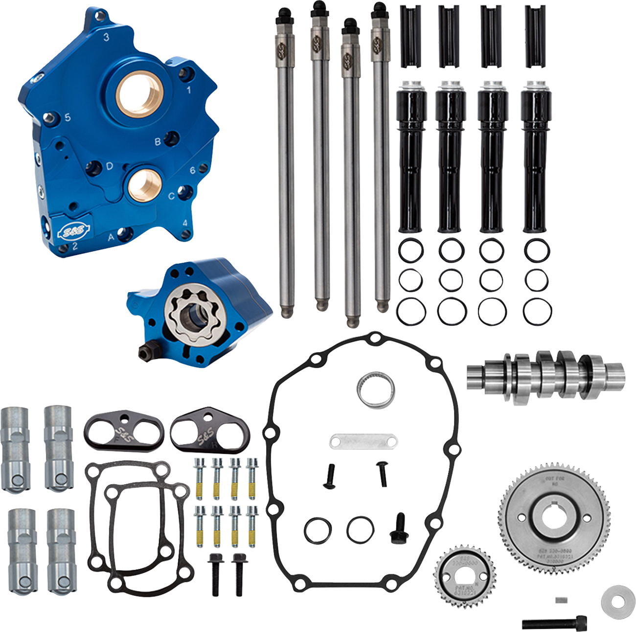 S&S Cycle Cam Chest Kit - Oil Cooled - Gear Drive - 496 Cam - Black Pushrod Tubes - M8