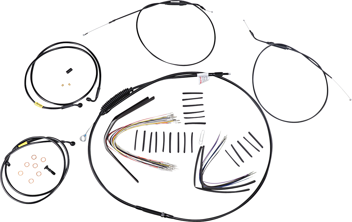 Burly Brand Complete Black Vinyl Handlebar Cable/Line Kit For Ape Hangers - 16" - '08-'11 FXDF