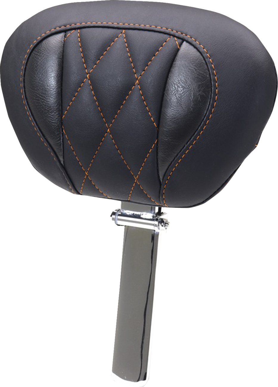 Mustang Deluxe Driver Backrest - Diamond - Mandarin Orange Stitching - FLT/FLH '23-'25