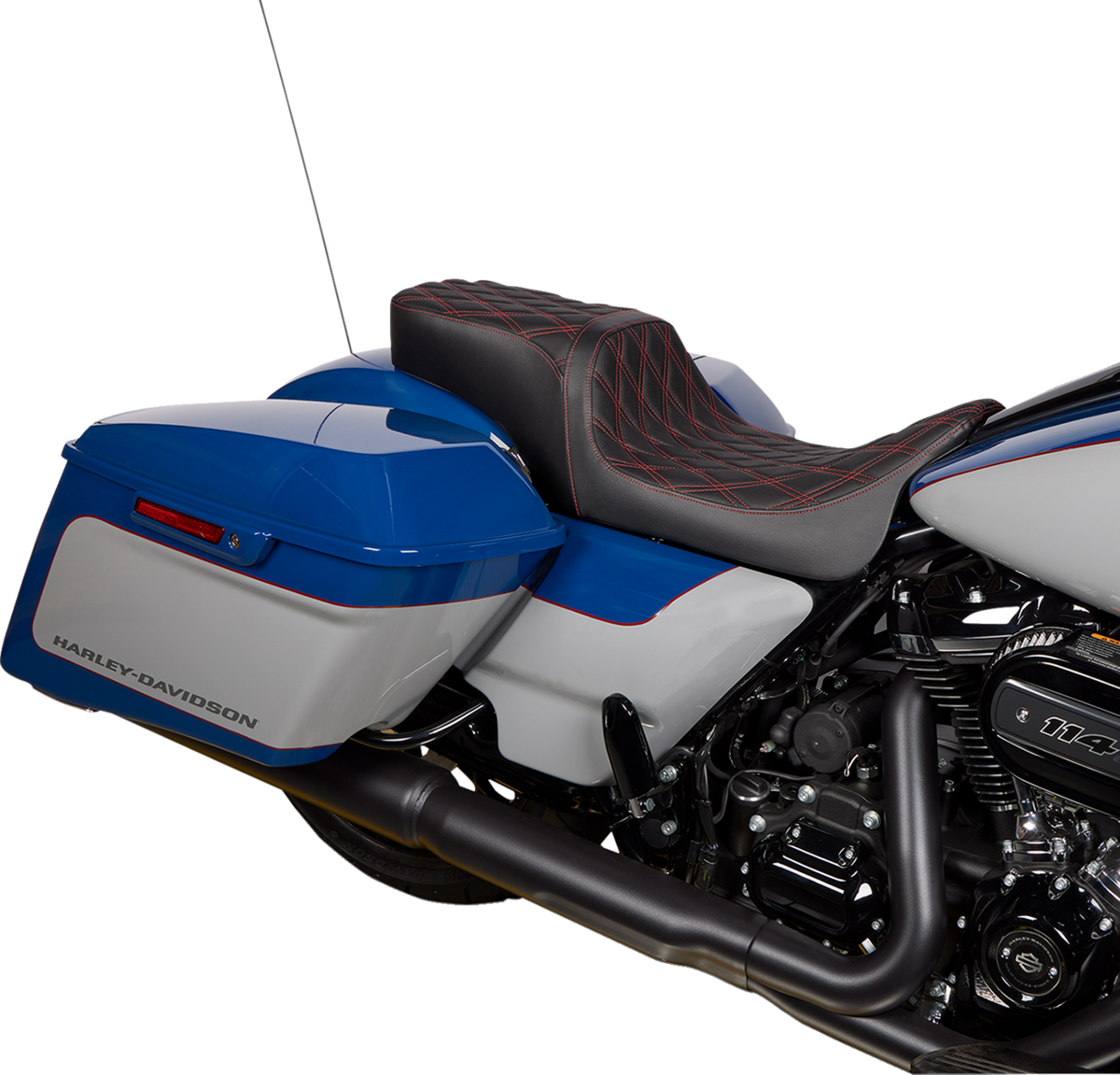 Drag Specialties Seats Predator 2-Up Seat - Vinyl - Double Diamond Red Stitch - W/O Backrest - FL '08-'23