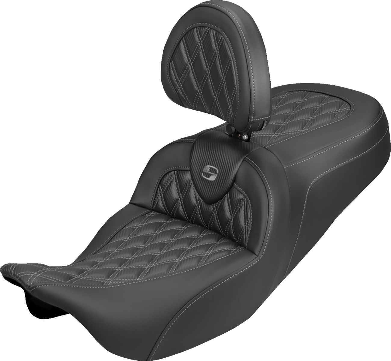 Saddlemen Roadsofa™ Carbon Fiber Seat - Lattice - Gray Stitch - With Backrest - FLH/FLT '08-'25